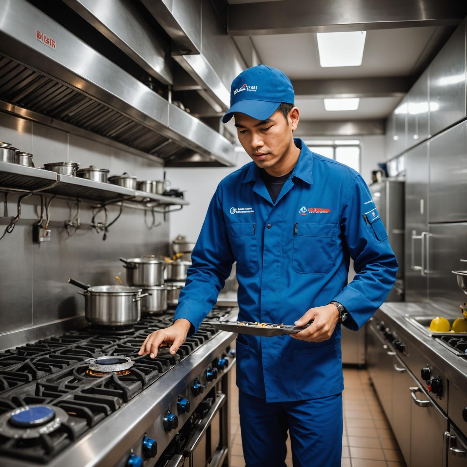 Juruteknik ProGas Solutions memeriksa sistem dapur gas